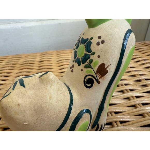 Vintage MCM Tonala Mexican Art Pottery Stretching Cat Kitty Hand Painted Floral - Picture 10 of 12